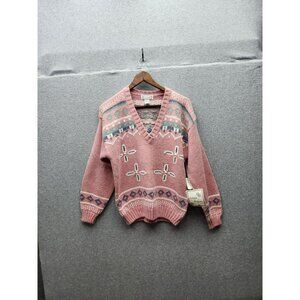 Vintage Gina Peters Pink Sweater Geometric Nordic Pattern Acrylic/Nylon Womens M